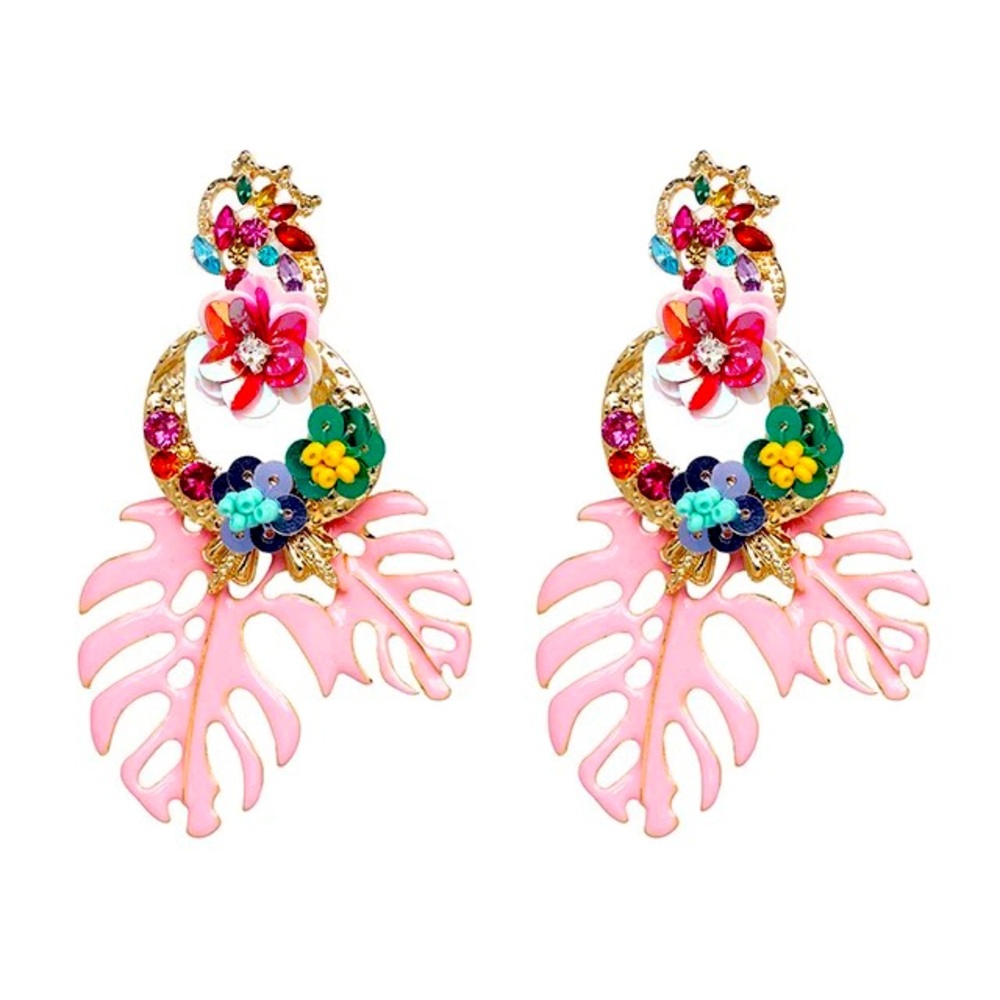 Caribbean Pink Palm Leaf Earrings